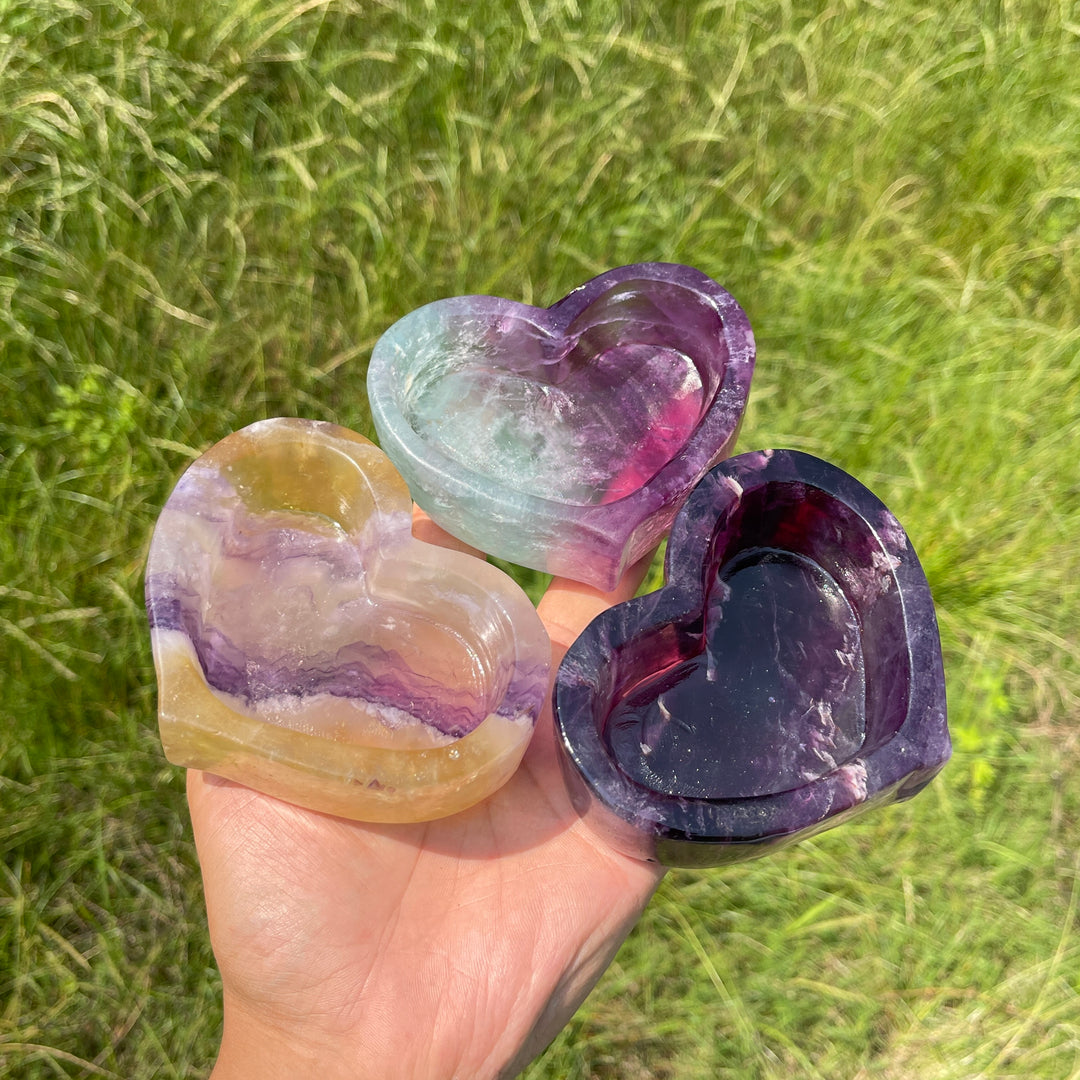 Natural Crystal Fluorite Heart Bowl Carving