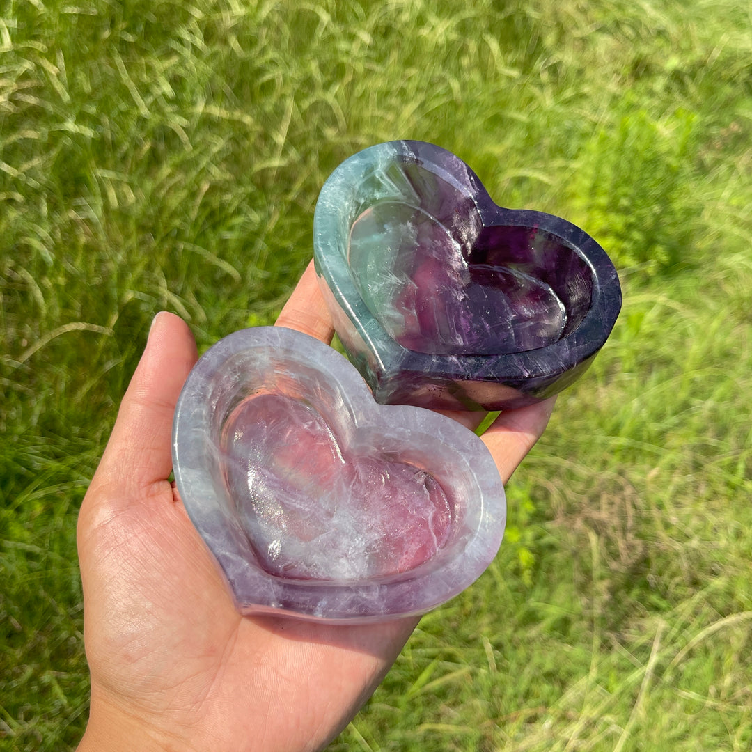 Natural Crystal Fluorite Heart Bowl Carving