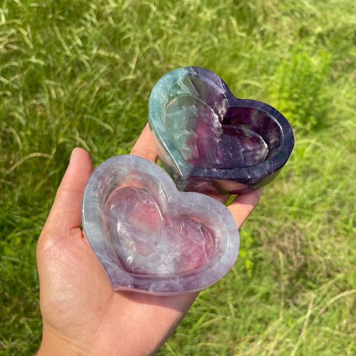 Natural Crystal Fluorite Heart Bowl Carving