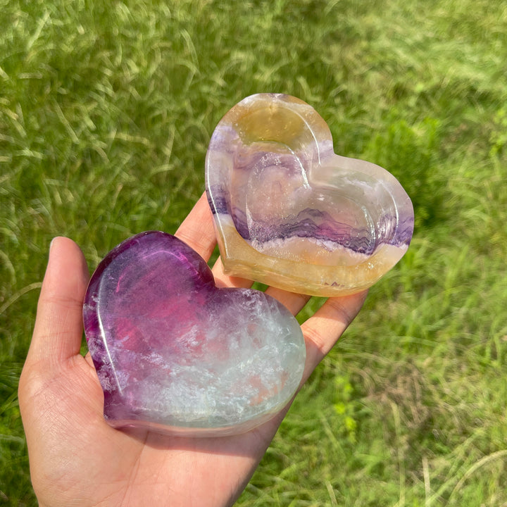 Natural Crystal Fluorite Heart Bowl Carving