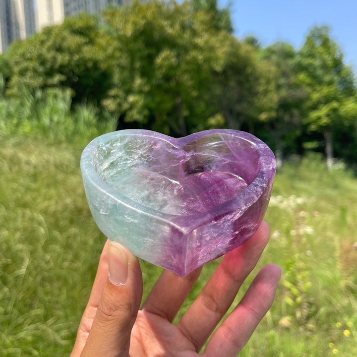Natural Crystal Fluorite Heart Bowl Carving