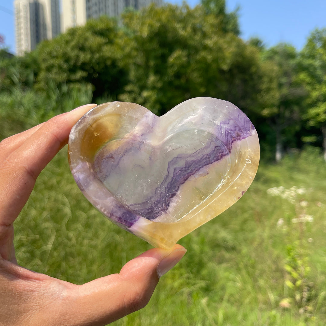 Natural Crystal Fluorite Heart Bowl Carving