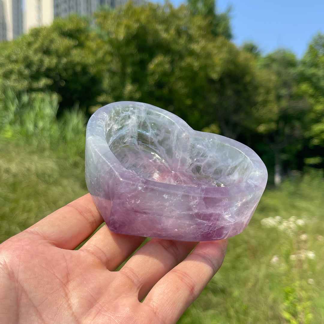 Natural Crystal Fluorite Heart Bowl Carving