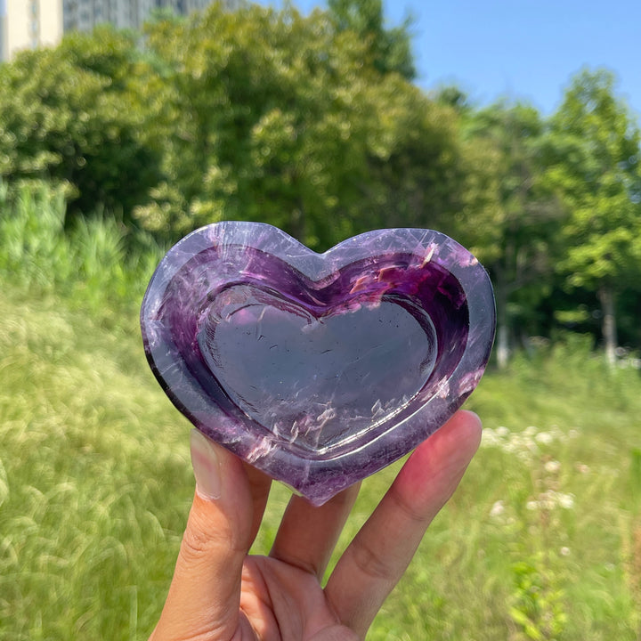 Natural Crystal Fluorite Heart Bowl Carving