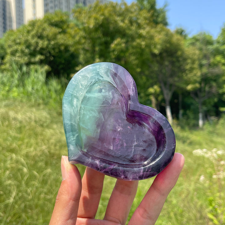Natural Crystal Fluorite Heart Bowl Carving