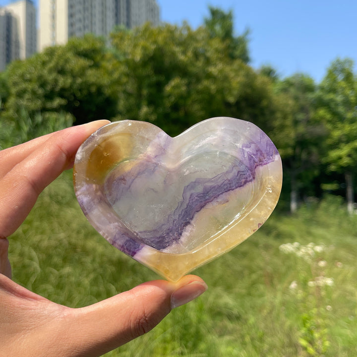 Natural Crystal Fluorite Heart Bowl Carving