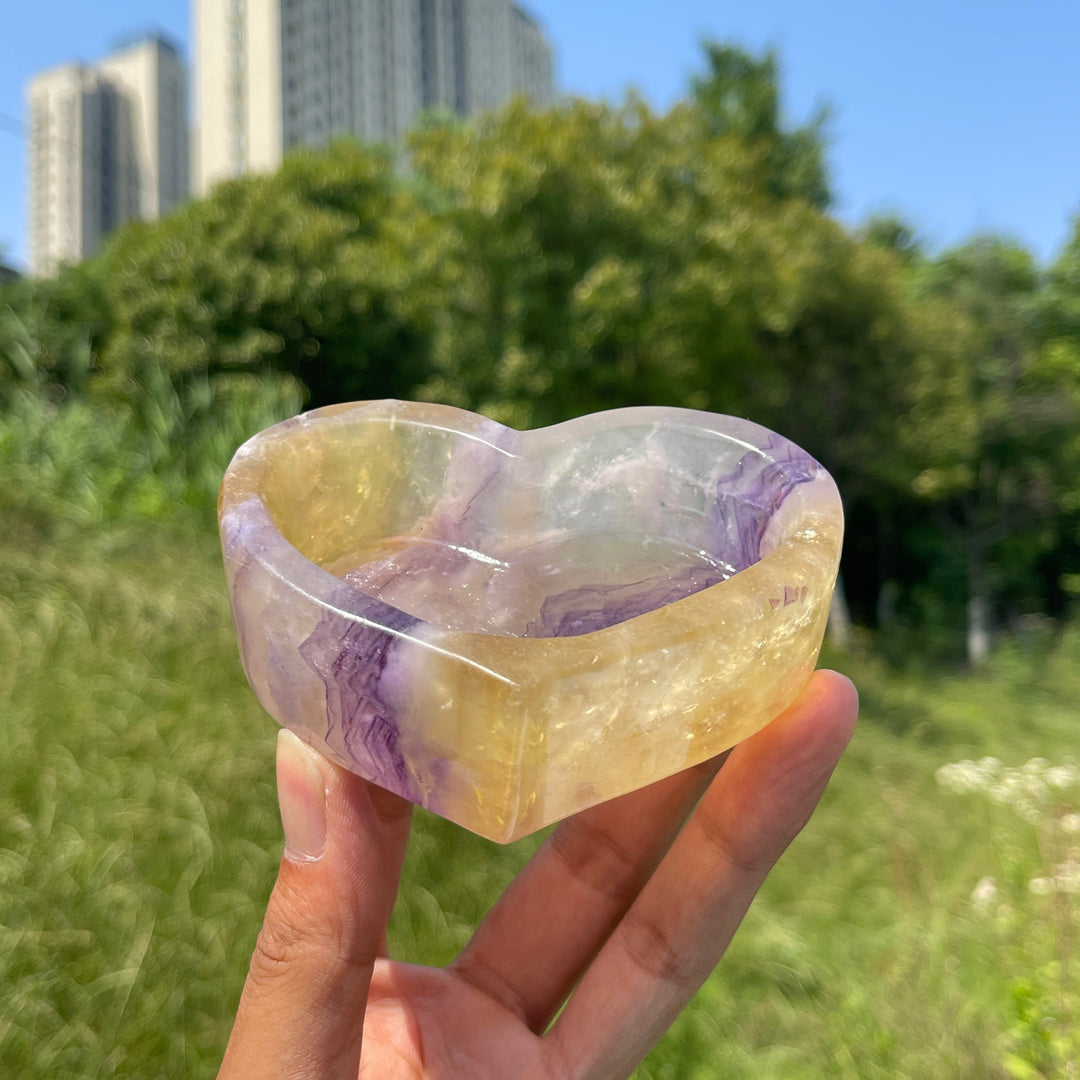 Natural Crystal Fluorite Heart Bowl Carving