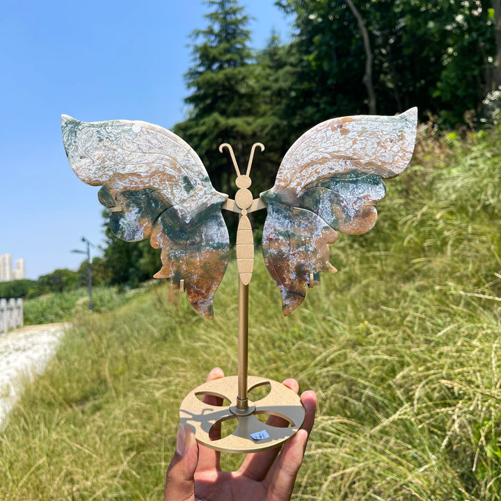 Unique,A Slightly Imperfect Natural Elegant Moss Agate Butterfly Wing Set
