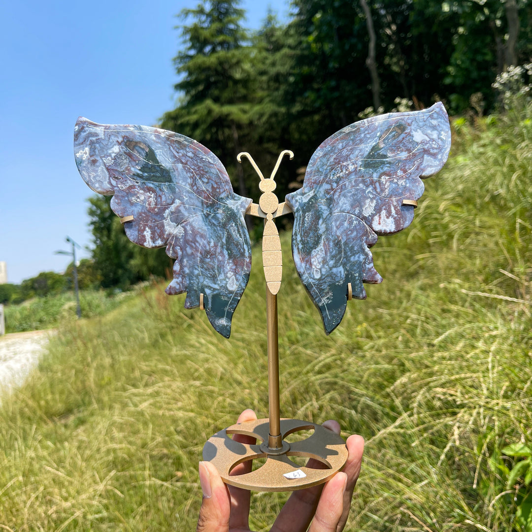 Unique,A Slightly Imperfect Natural Elegant Moss Agate Butterfly Wing Set