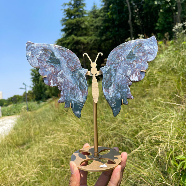 Unique,A Slightly Imperfect Natural Elegant Moss Agate Butterfly Wing Set