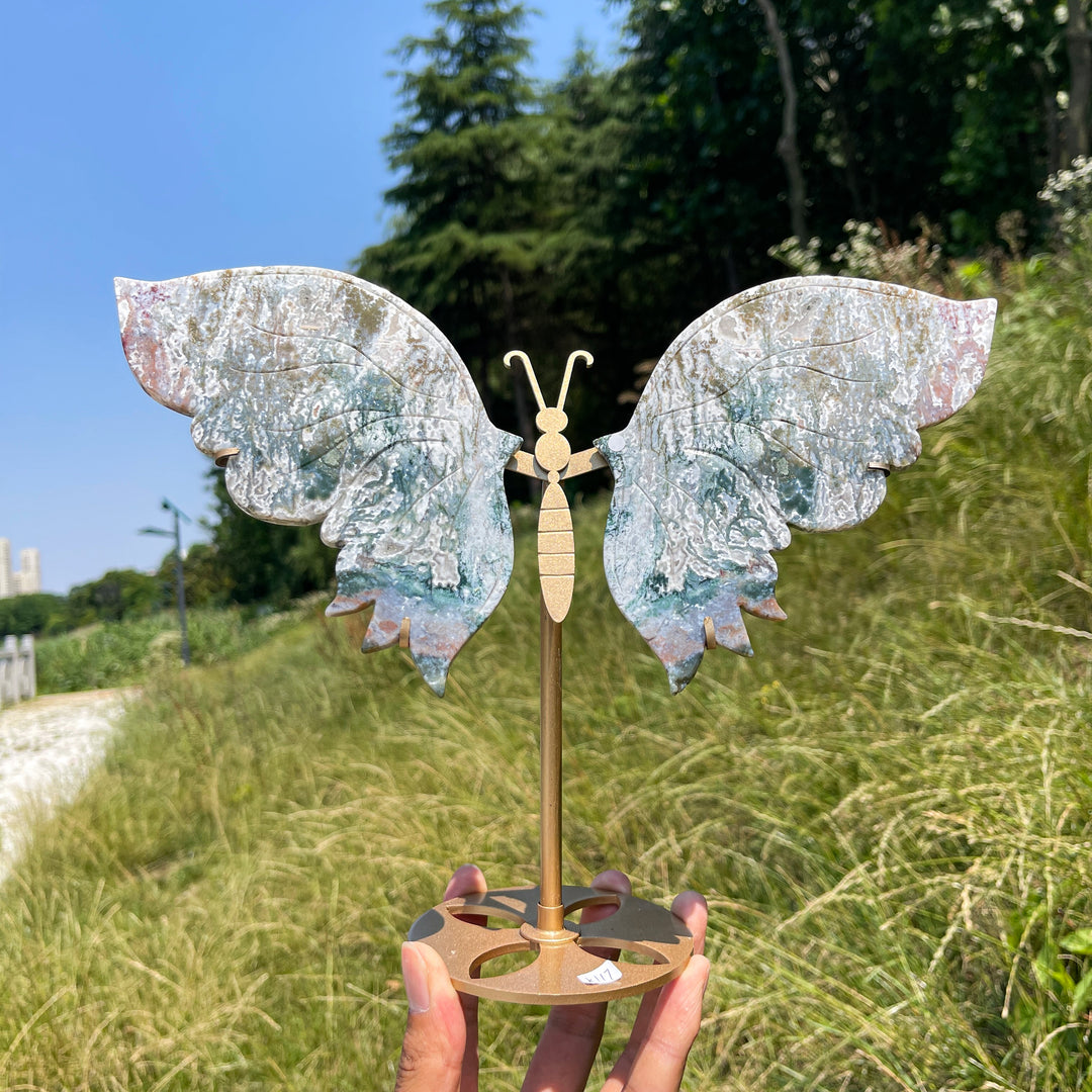 Unique,A Slightly Imperfect Natural Elegant Moss Agate Butterfly Wing Set