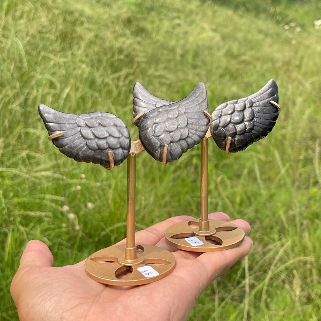 Natural Silver Obsidian Angel Wing Display