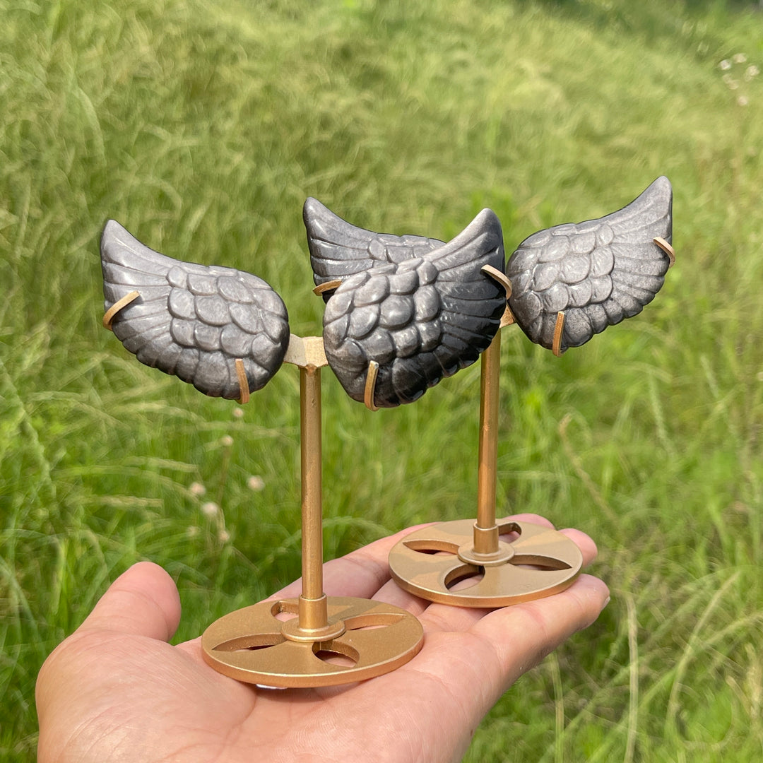 Natural Silver Obsidian Angel Wing Display