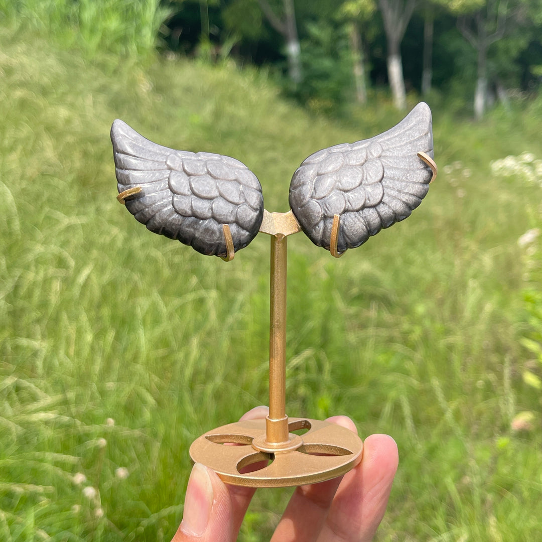 Natural Silver Obsidian Angel Wing Display