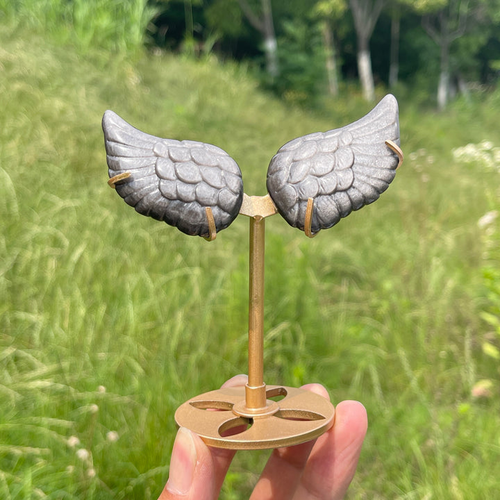 Natural Silver Obsidian Angel Wing Display