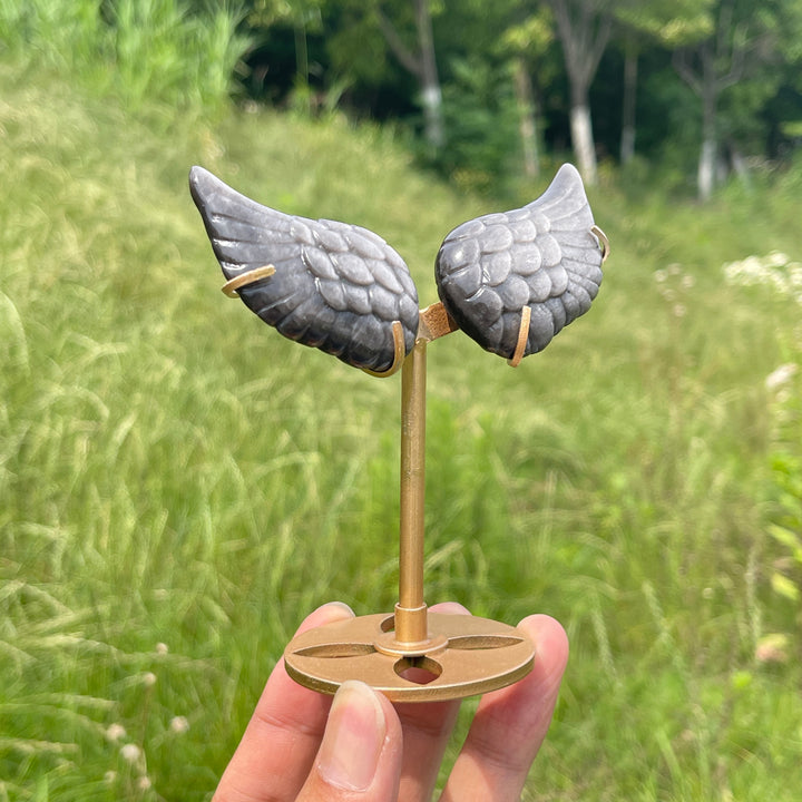 Natural Silver Obsidian Angel Wing Display