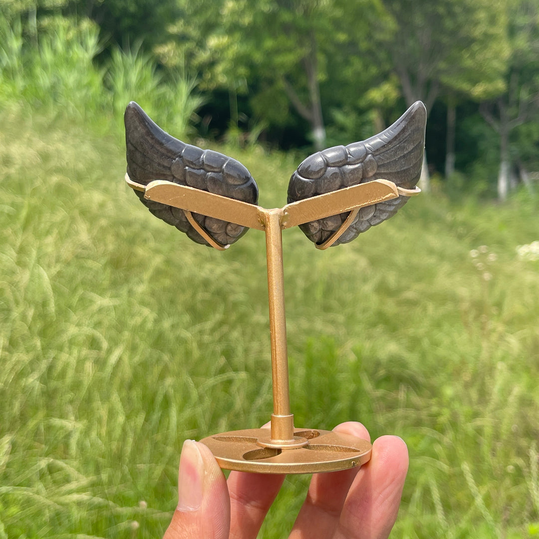 Natural Silver Obsidian Angel Wing Display