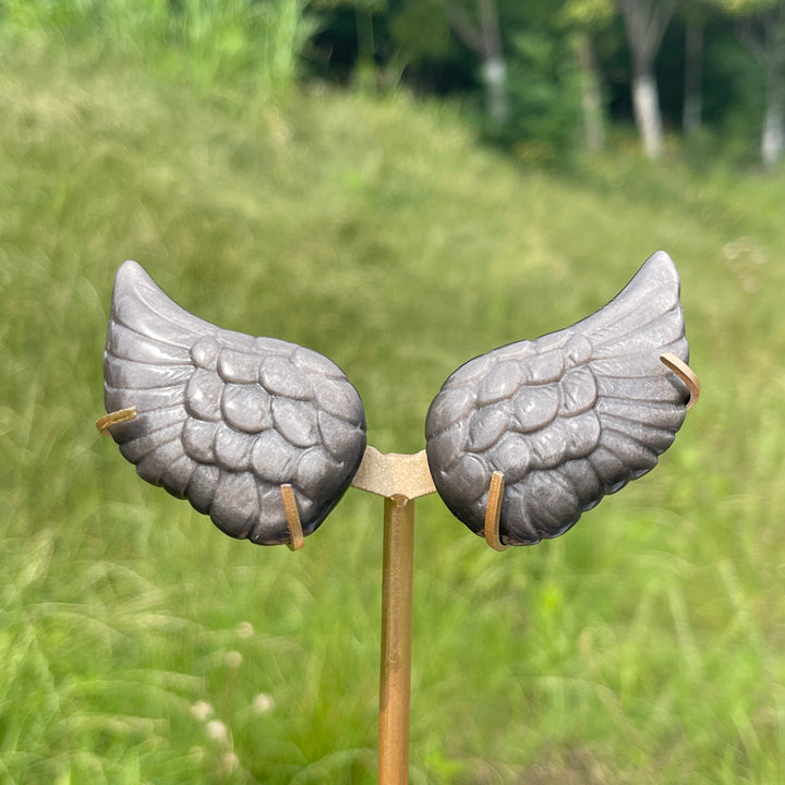 Natural Silver Obsidian Angel Wing Display
