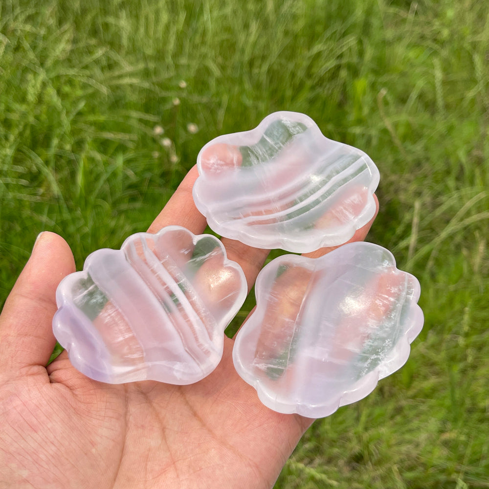 Natural Crystal Fluorite Shell Bowl Carving