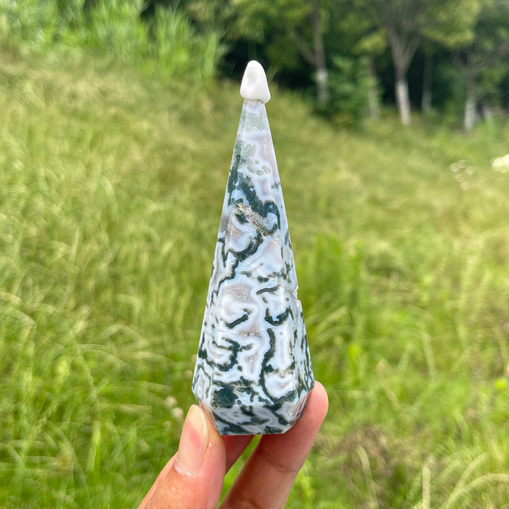 Unique,Natural Moss Agate Diamond Tower Crystal