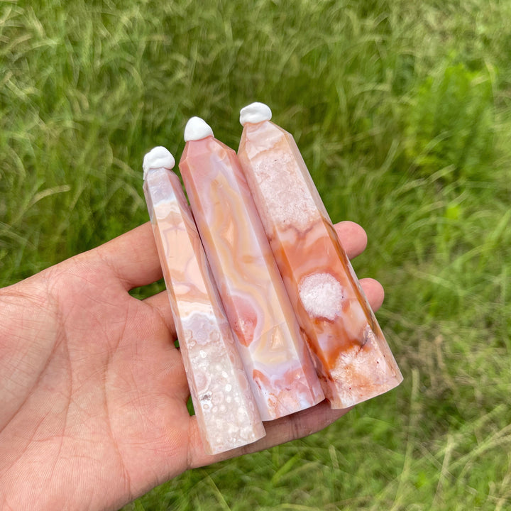 Natural Crystal Exquisite Pink Flower Agate Point