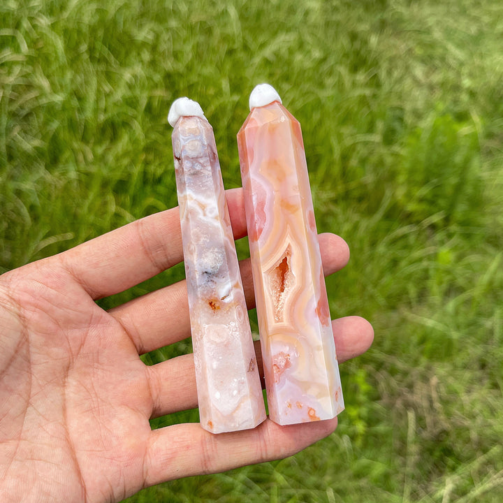 Natural Crystal Exquisite Pink Flower Agate Point