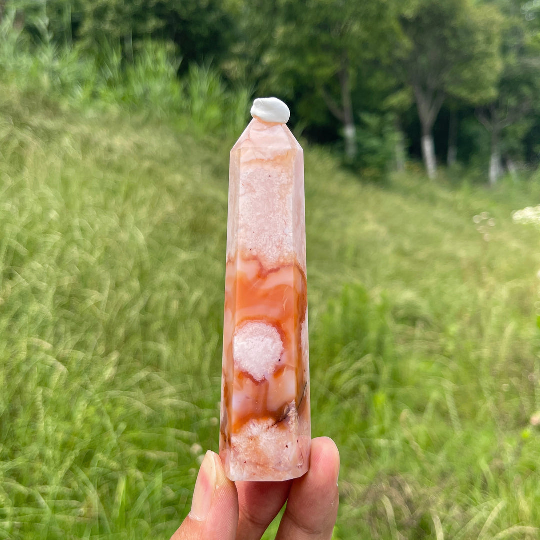 Natural Crystal Exquisite Pink Flower Agate Point