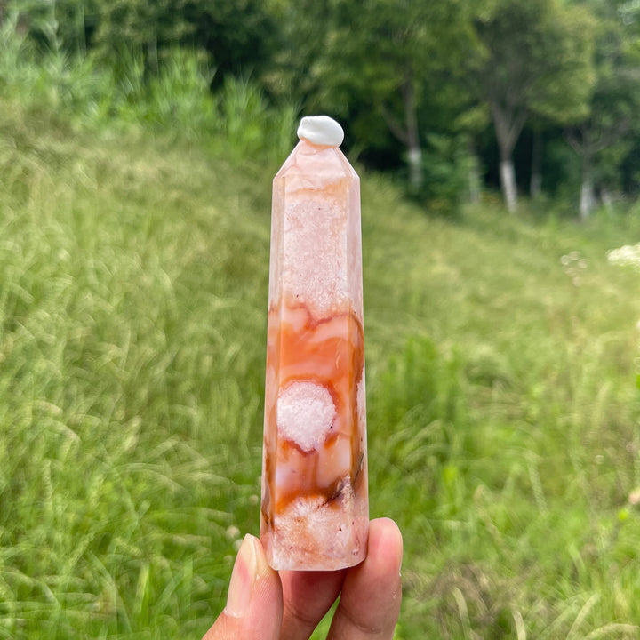 Natural Crystal Exquisite Pink Flower Agate Point
