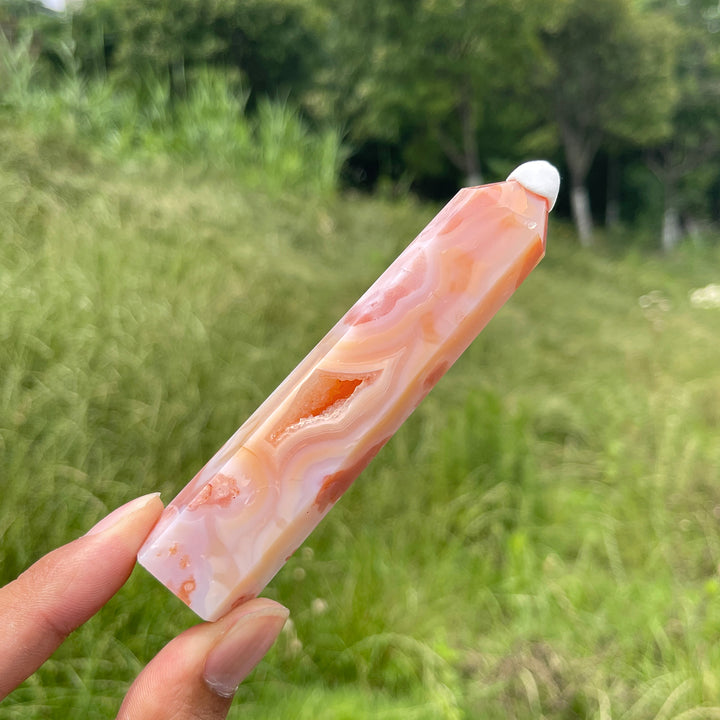 Natural Crystal Exquisite Pink Flower Agate Point