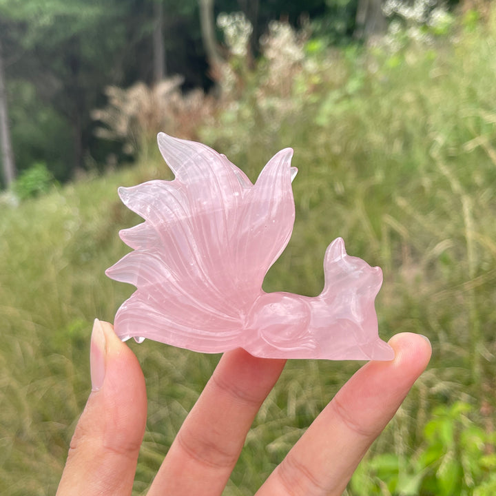 Unique,A Slightly Imperfect Natural Rose Quartz Nine-Tailed Fox Carving