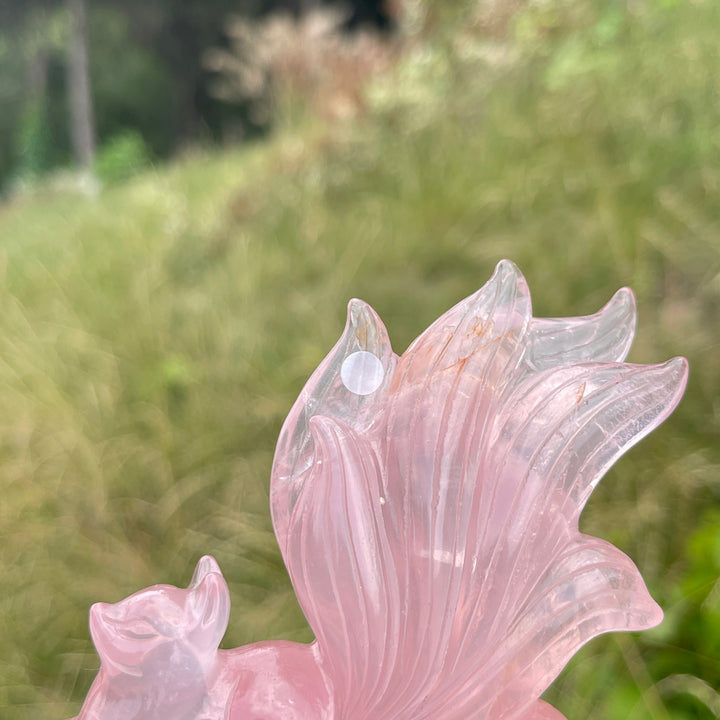 Unique,A Slightly Imperfect Natural Rose Quartz Nine-Tailed Fox Carving