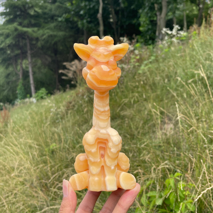 Unique,Natural Crystal Yellow Calcite Giraffe Carving