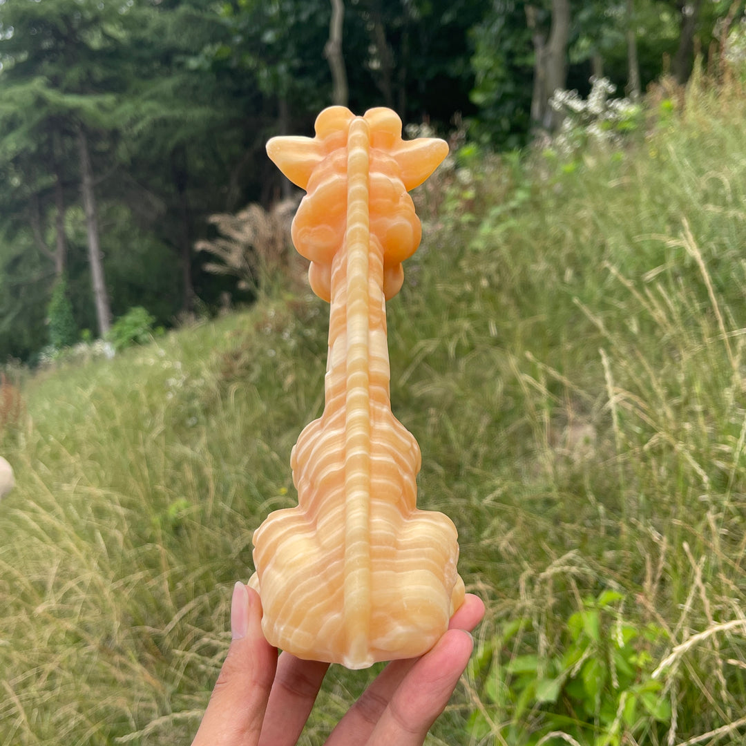 Unique,Natural Crystal Yellow Calcite Giraffe Carving