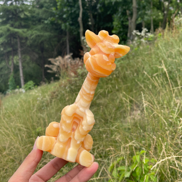 Unique,Natural Crystal Yellow Calcite Giraffe Carving
