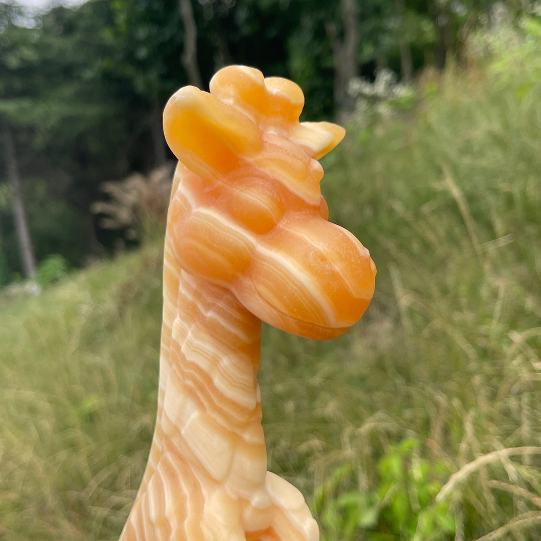 Unique,Natural Crystal Yellow Calcite Giraffe Carving
