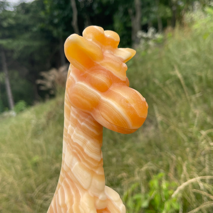 Unique,Natural Crystal Yellow Calcite Giraffe Carving