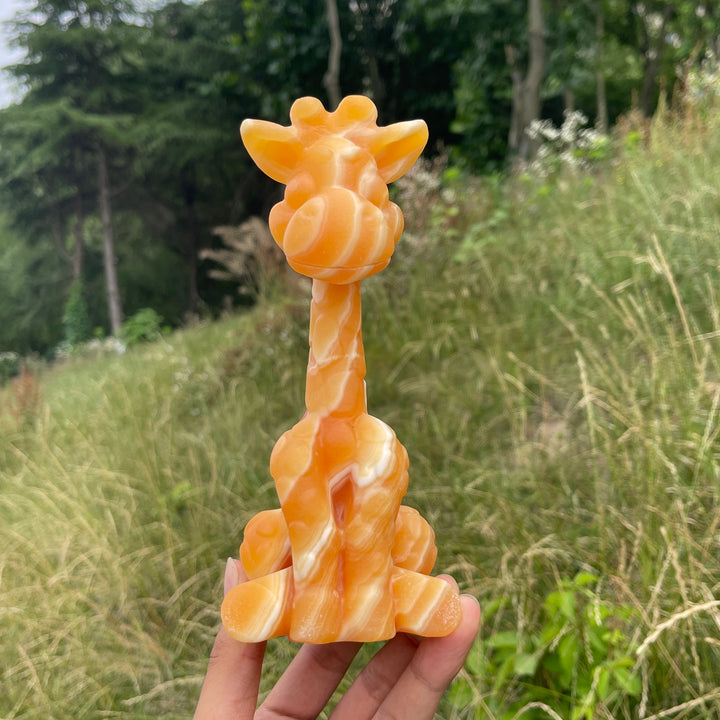 Unique,Natural Cute Yellow Calcite Sitting Giraffe Crystal Carving