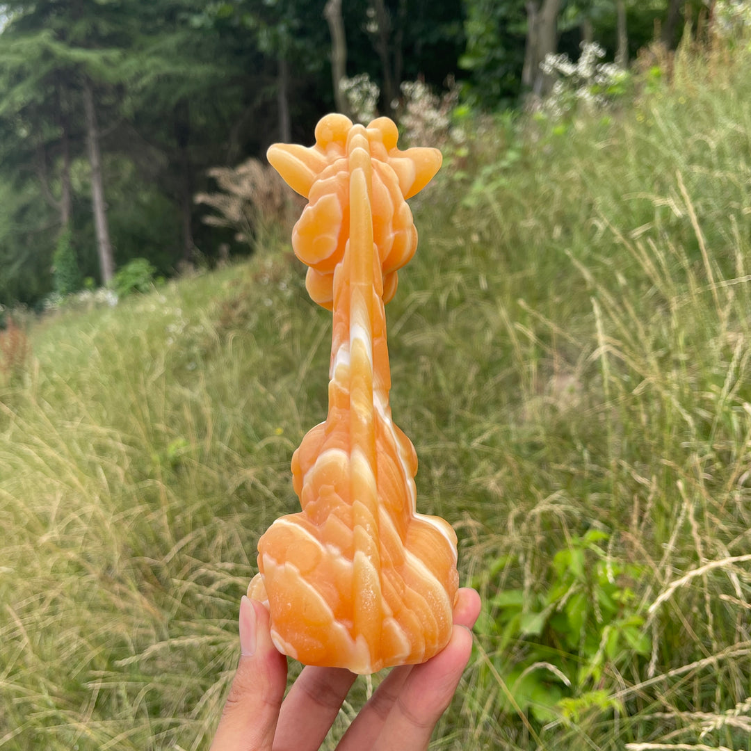 Unique,Natural Cute Yellow Calcite Sitting Giraffe Crystal Carving