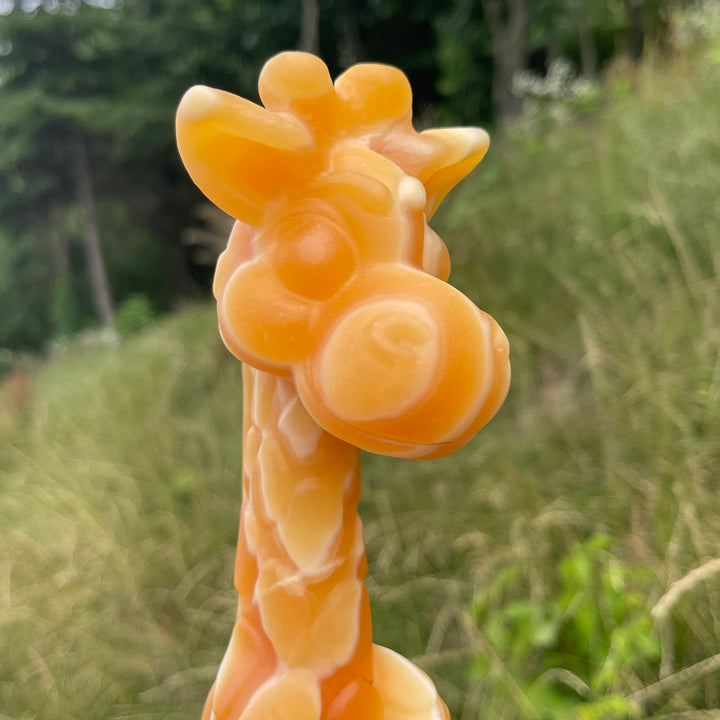 Unique,Natural Cute Yellow Calcite Sitting Giraffe Crystal Carving