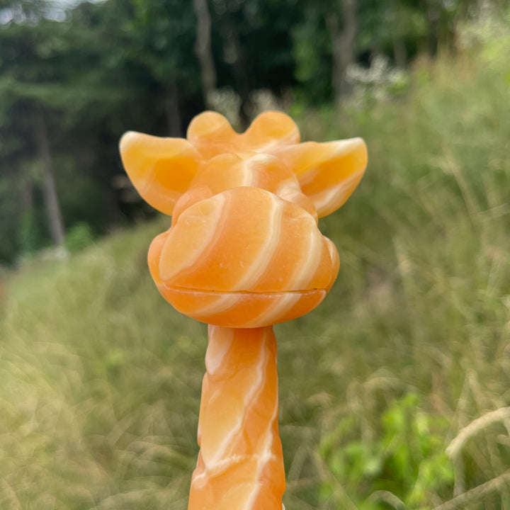 Unique,Natural Cute Yellow Calcite Sitting Giraffe Crystal Carving