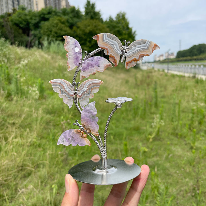 A Slightly Imperfect Natural Crystal Amethyst Agate Butterfly Sphere Stand