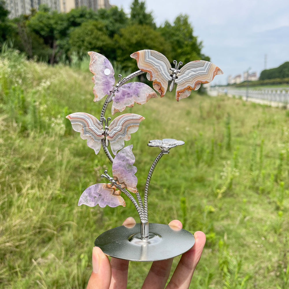 A Slightly Imperfect Natural Crystal Amethyst Agate Butterfly Sphere Stand