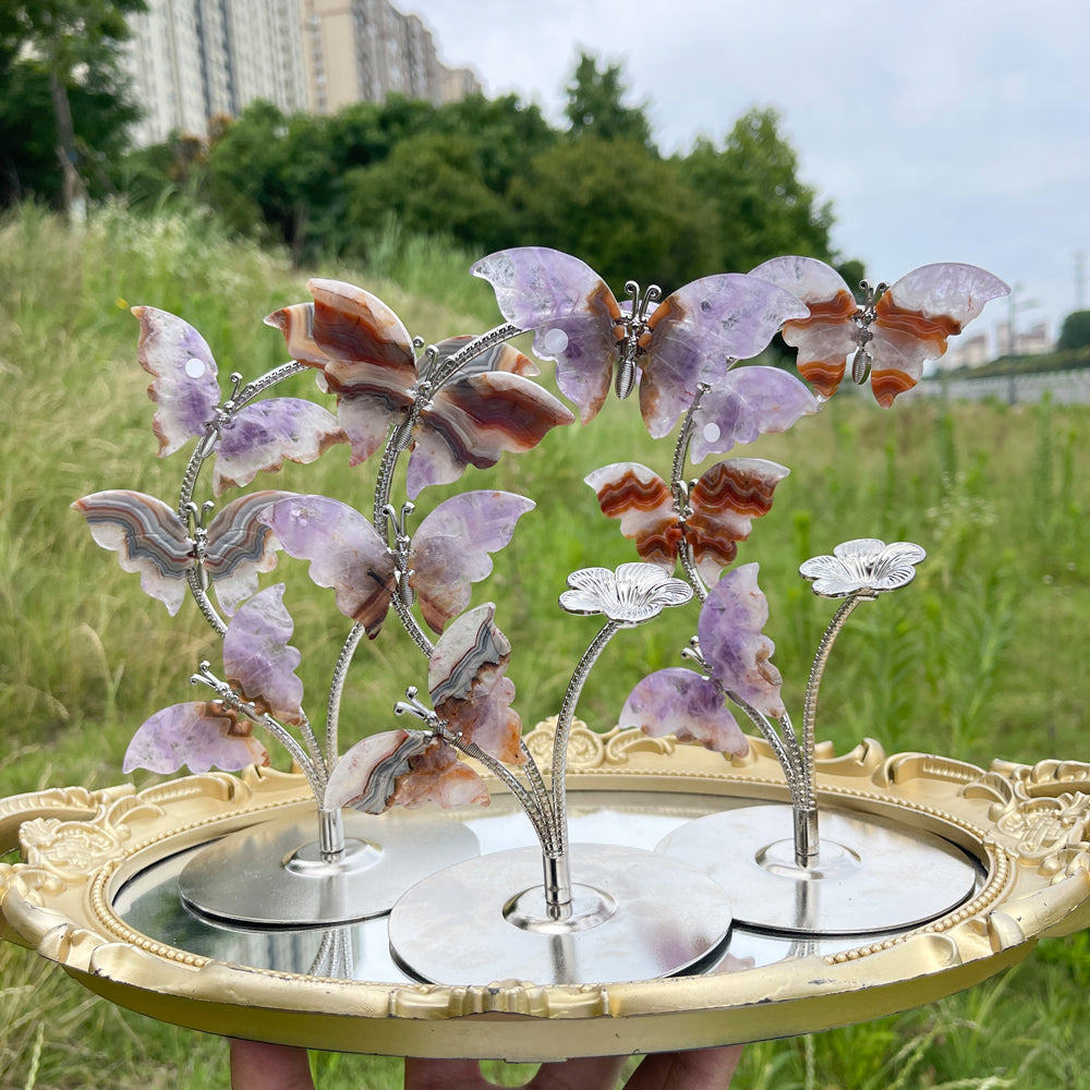 A Slightly Imperfect Natural Crystal Amethyst Agate Butterfly Sphere Stand