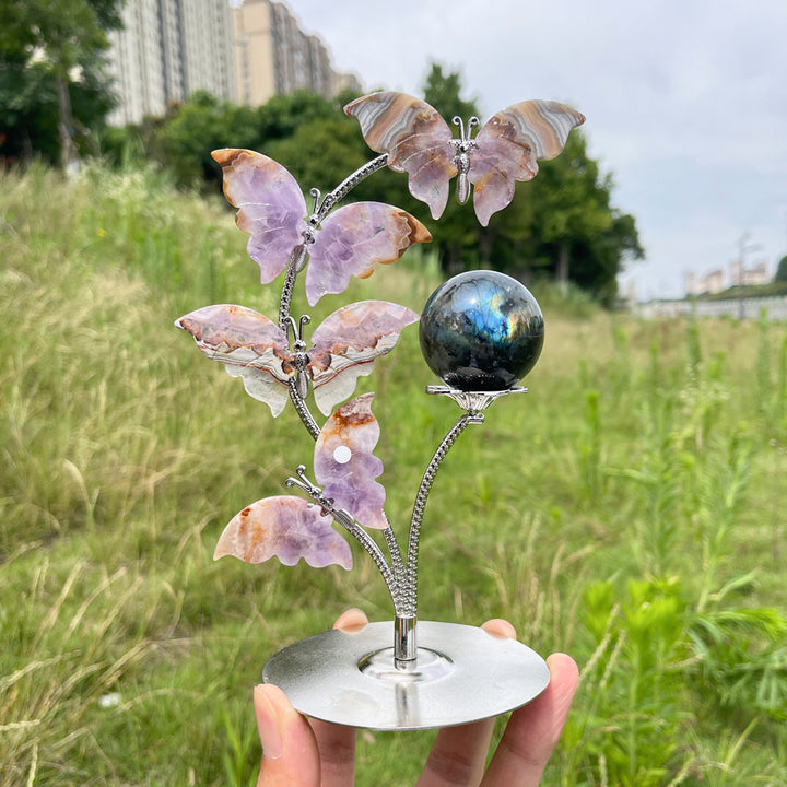 A Slightly Imperfect Natural Crystal Amethyst Agate Butterfly Sphere Stand