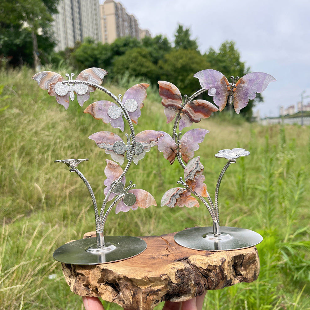 A Slightly Imperfect Natural Crystal Amethyst Agate Butterfly Sphere Stand