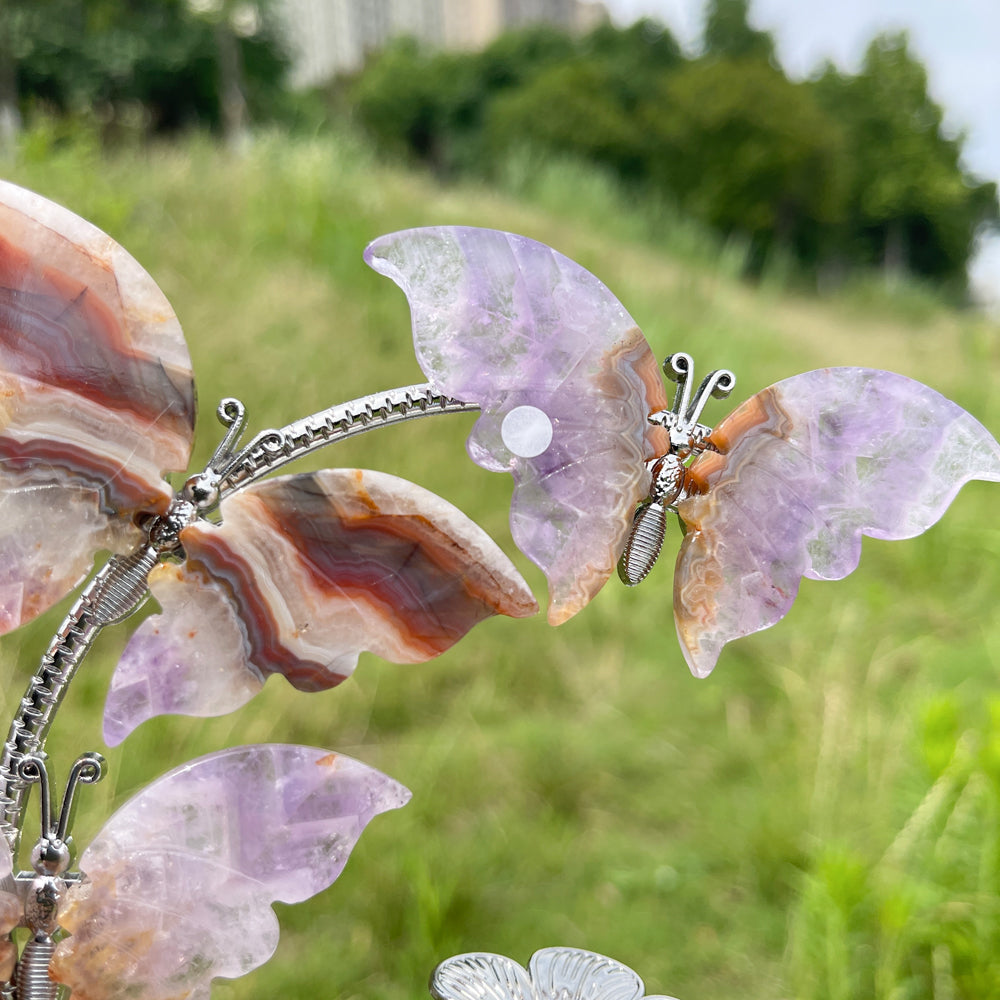 A Slightly Imperfect Natural Crystal Amethyst Agate Butterfly Sphere Stand