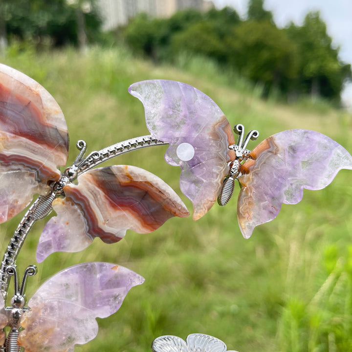 A Slightly Imperfect Natural Crystal Amethyst Agate Butterfly Sphere Stand