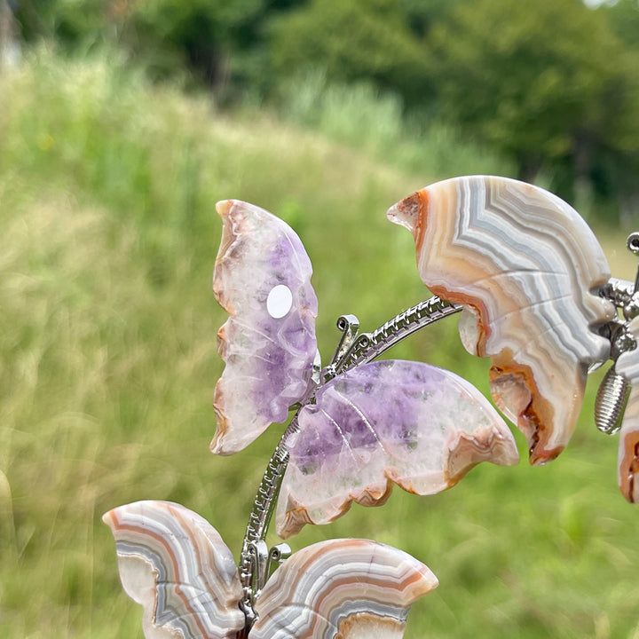 A Slightly Imperfect Natural Crystal Amethyst Agate Butterfly Sphere Stand