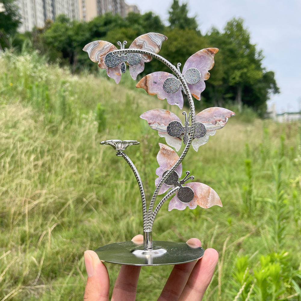 A Slightly Imperfect Natural Crystal Amethyst Agate Butterfly Sphere Stand