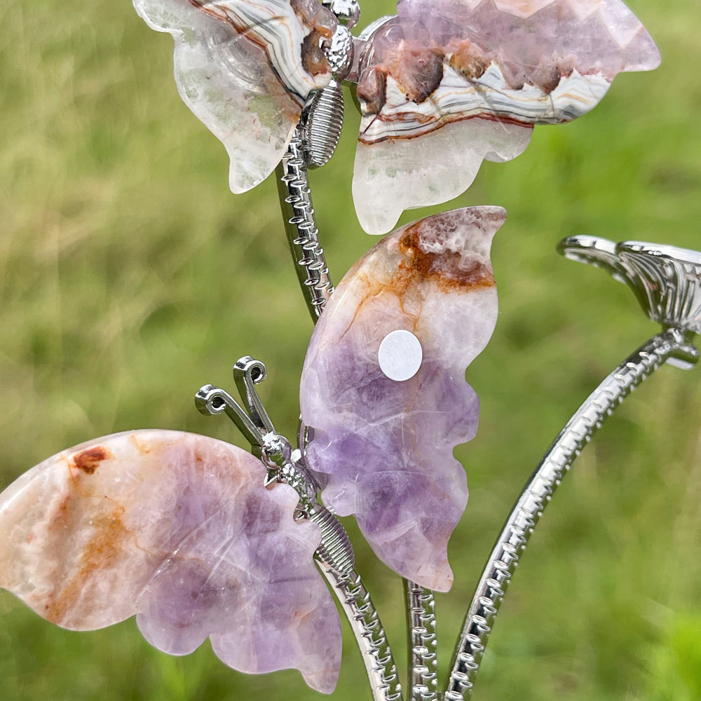 A Slightly Imperfect Natural Crystal Amethyst Agate Butterfly Sphere Stand